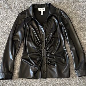 Joseph Ribkoff Pleather Black Blouse